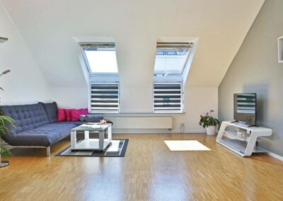 Living room with two skylights