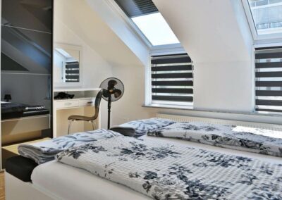 Bedroom with two skylights